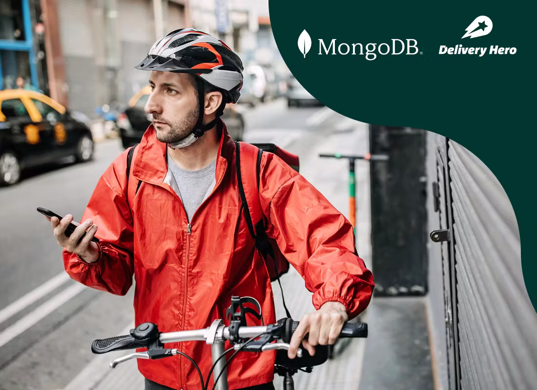 Illustration of a courier on a bicycle with a phone in his hand